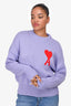 Ami Purple/Red Embroidered Heart Logo Crew Neck Sweater Size S