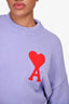Ami Purple/Red Embroidered Heart Logo Crew Neck Sweater Size S