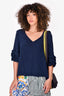 See By Chloe Navy Silk Ruffle Sleeve Blouse Size 40