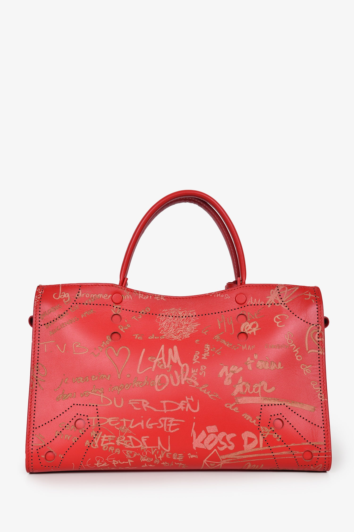 Balenciaga Red Leather Valentine's Day Blackout City Bag With