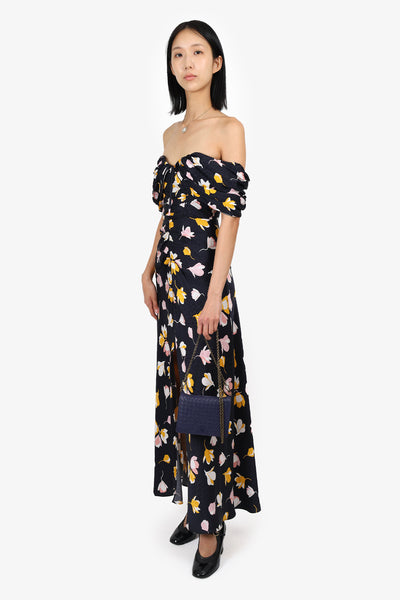 self portrait cold shoulder floral print satin midi dress Self-Portrait Black Satin Floral Print Midi Dress Size 0 – Mine & Yours