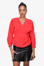 Ba&sh Red Wrap Detailed V-Neck Shoulder Padded Blouse Size S