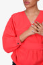 Ba&sh Red Wrap Detailed V-Neck Shoulder Padded Blouse Size S