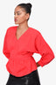 Ba&sh Red Wrap Detailed V-Neck Shoulder Padded Blouse Size S