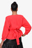 Ba&sh Red Wrap Detailed V-Neck Shoulder Padded Blouse Size S
