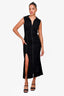 Christopher Kane Black Top Stitch Sleeveless Collared V-Neck Slit Dress Size 40