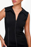 Christopher Kane Black Top Stitch Sleeveless Collared V-Neck Slit Dress Size 40