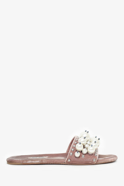 Miu Miu Pink Velvet Pearl Studded Accents Size 40 – Mine & Yours