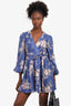 Zimmermann Blue Linen Floral Print Wrap Mini Dress Size 1