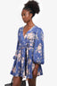 Zimmermann Blue Linen Floral Print Wrap Mini Dress Size 1