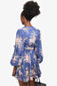 Zimmermann Blue Linen Floral Print Wrap Mini Dress Size 1