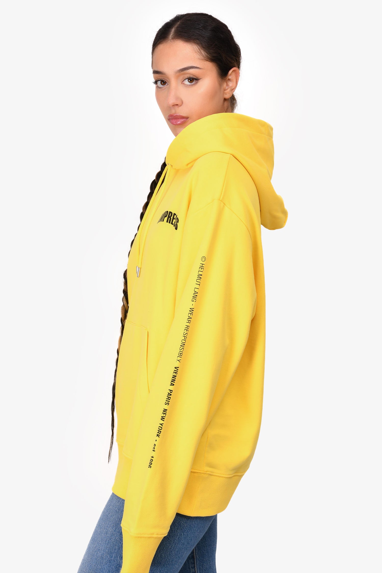 Yellow Helmut Lang Hoodie Helmut Lang Yellow Printed Hoodie Size L