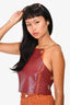 Cult Gaia Red Faux Leather/Orange Faux Fur Reversible Chain Halter Top