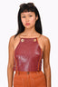 Cult Gaia Red Faux Leather/Orange Faux Fur Reversible Chain Halter Top