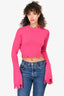 The Attico Hot Pink Distressed Flare Sleeve Cropped Sweater Size XS