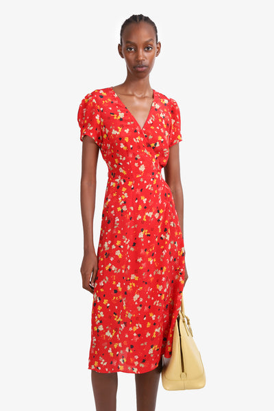 Realisation Par Red Floral Silk Mini Wrap Dress Size S – Mine & Yours