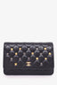 Pre-Loved Chanel™ 2018-19 Black Lambskin Quilted Studded Lucky Charm Wallet On Chain