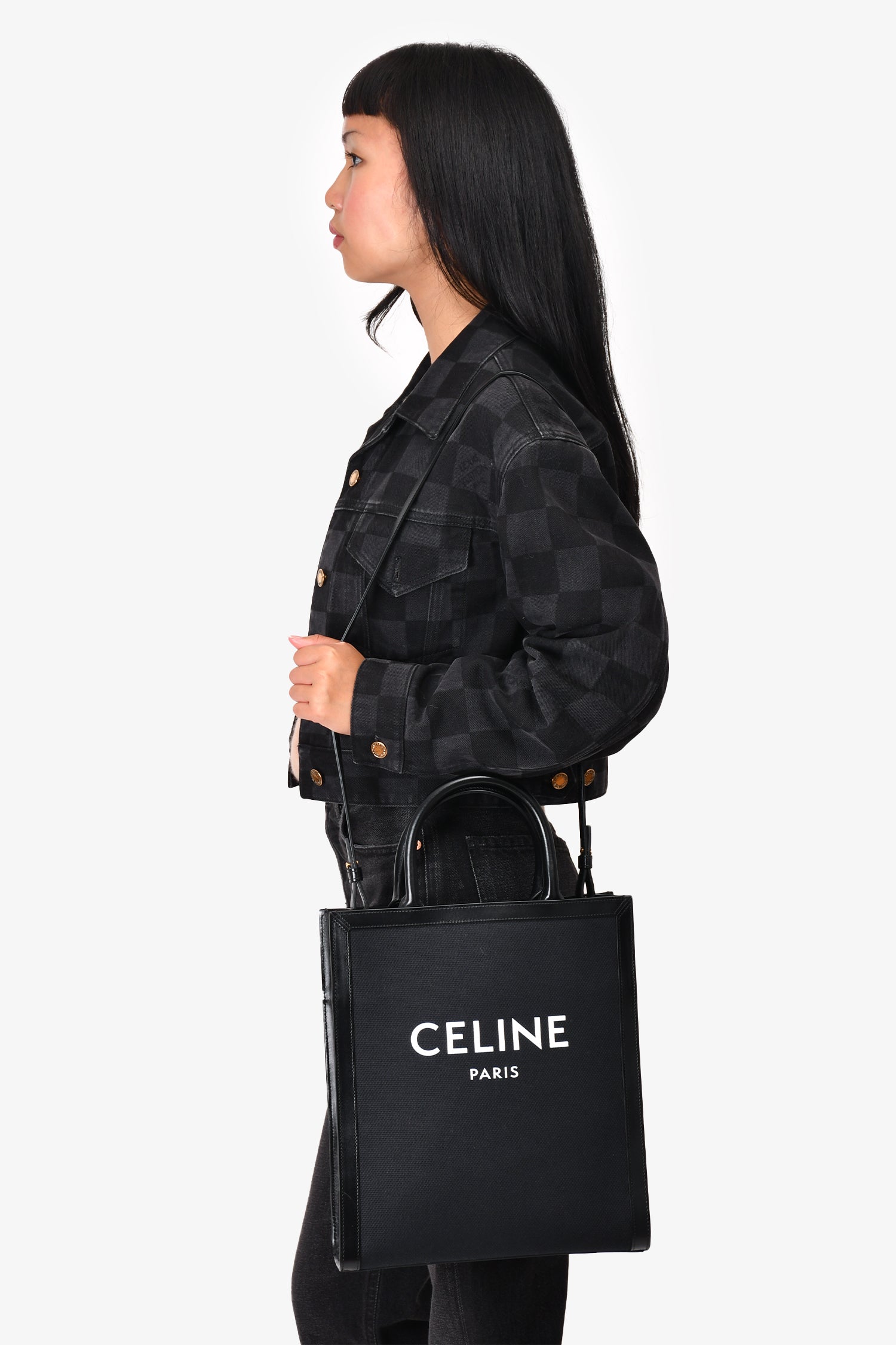 Celine Black Canvas/Leather Vertical Cabas Tote with Strap – Mine