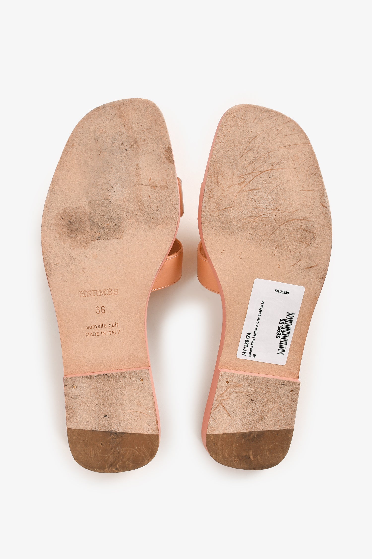 Hermès Pink Leather H Oran Sandals Size 36 - Main Image