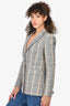 Maje Grey/Yellow Checked Patterned Blazer Jacket Size 38