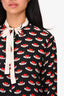 Sandro Black/Red Heart Printed Bow Detailed Shirt Size 3
