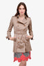Burberry London Beige Satin Sheen Trench Coat Size 8
