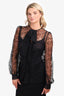 Emilio Pucci Black Lace Bow Button-Down Top Size 10