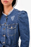 Retrofete Blue Denim Puff Shouldered Mini Dress with Belt Size S