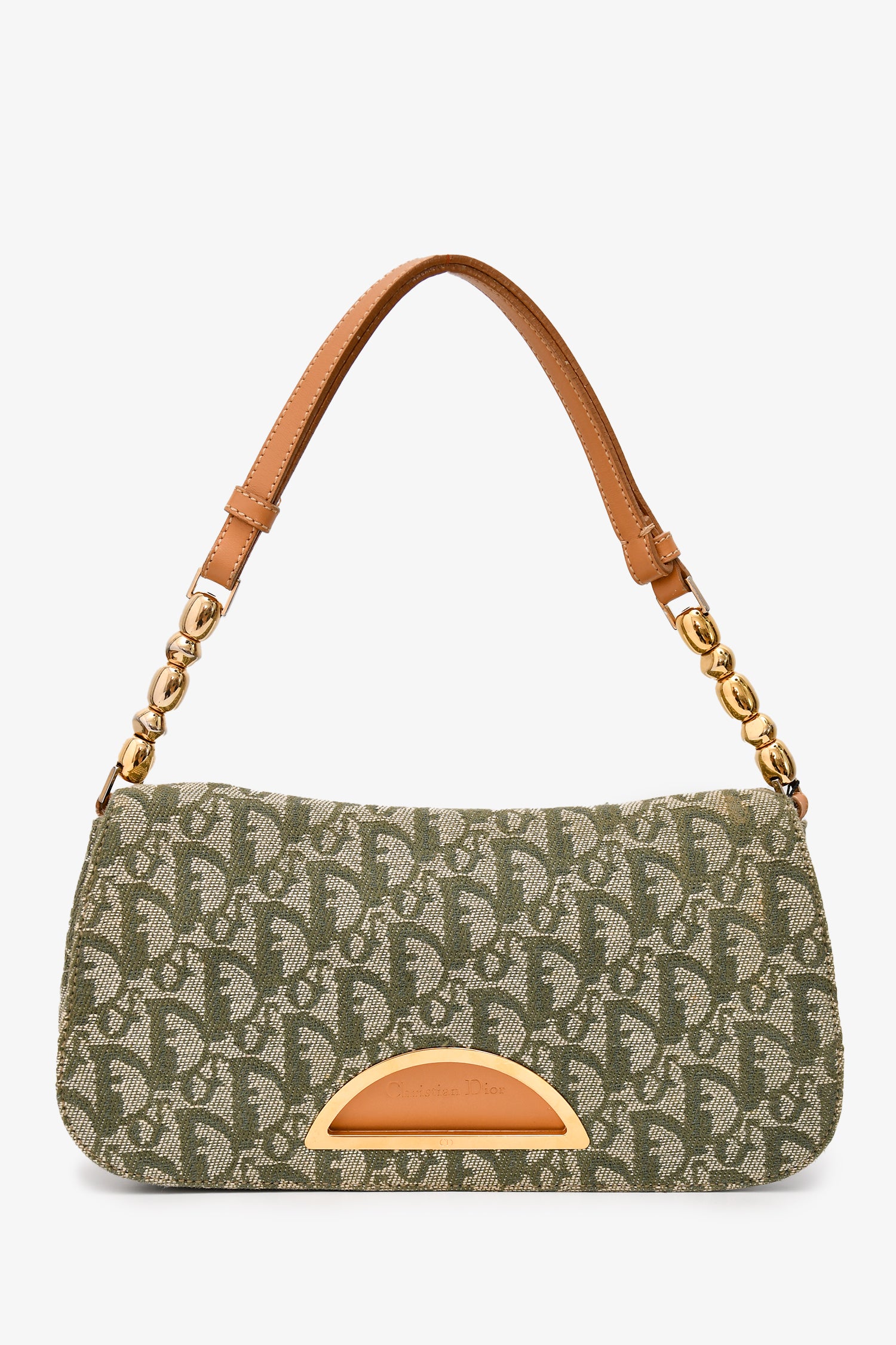 Christian Dior 1991 Green/Cream Canvas Monogram 'Maris Pearl