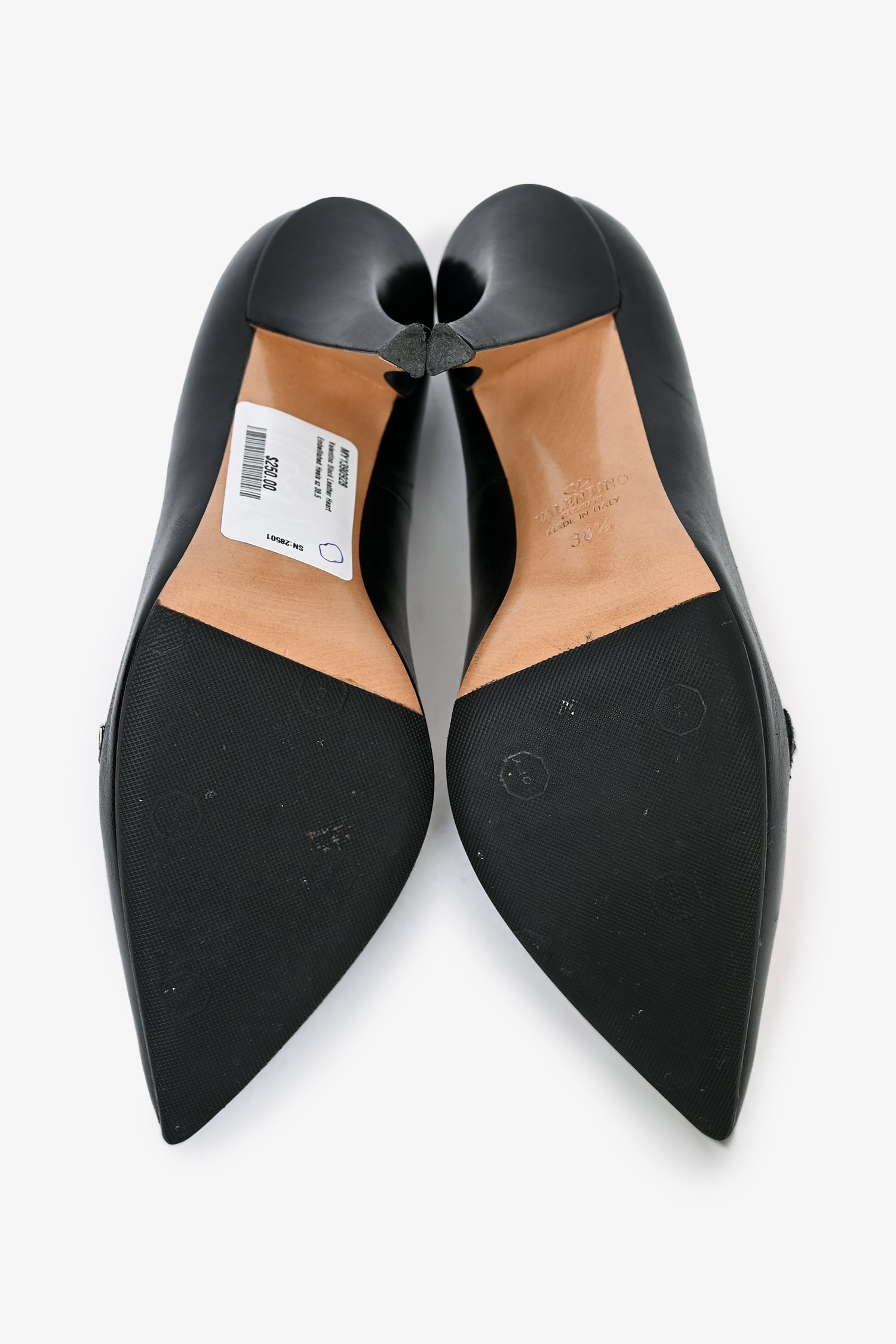 Valentino Black Leather Heart Embellished Heels Size 38.5 – Mine