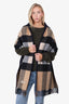 Burberry Navy Check Wool Poncho with Hood