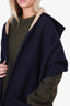 Burberry Navy Check Wool Poncho with Hood