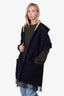 Burberry Navy Check Wool Poncho with Hood