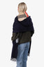 Burberry Navy Check Wool Poncho with Hood