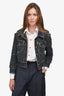 Pre-Loved Chanel™ 2014 Dark Blue Scalloped Denim 'Paris-Dallas' Jacket with Gold Trim Size 38