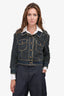 Pre-Loved Chanel™ 2014 Dark Blue Scalloped Denim 'Paris-Dallas' Jacket with Gold Trim Size 38