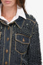 Pre-Loved Chanel™ 2014 Dark Blue Scalloped Denim 'Paris-Dallas' Jacket with Gold Trim Size 38