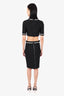 Mugler Black Faux Pearl Trim Crop Top Size 40 + Midi Skirt Set Size 42