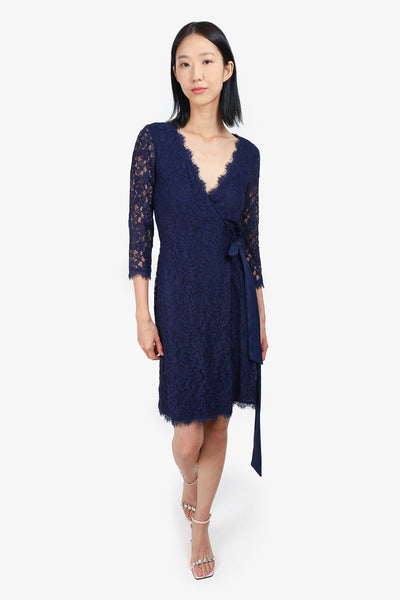 Diane von Furstenberg Navy Lace Wrap Dress Size 2 Mine & Yours Diane von Furstenberg Navy Lace Wrap Dress Size 2 Mine & Yours