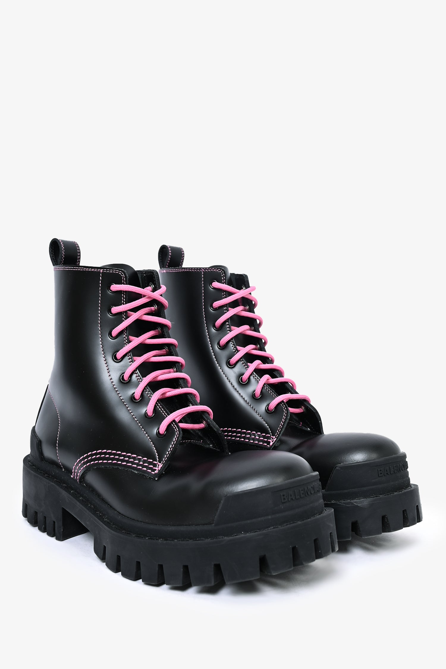 Balenciaga Black/Pink Leather 'Strike' Combat Boots Size 36 – Mine