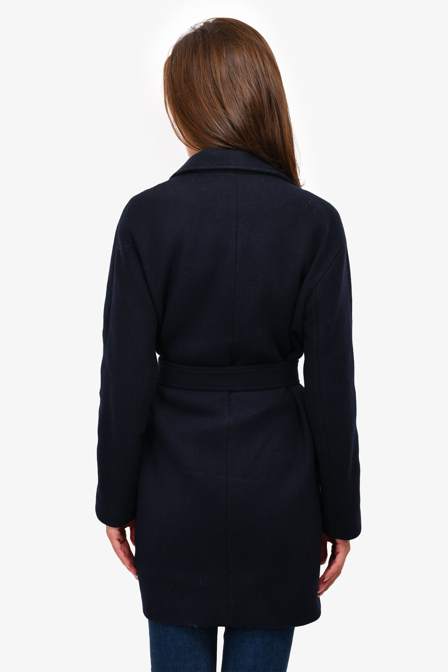 Maje Navy Blue Wool Blend Fringe Trim Wrap Coat Size 2 – Mine & Yours