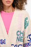 Pre-Loved Chanel™ 2023 Cream/Multicoloured Logo Cardigan with Belt Size 42
