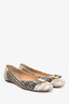 Salvatore Ferragamo Black/White Leather Coated Canvas Bow Flats Size 7