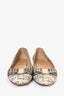 Salvatore Ferragamo Black/White Leather Coated Canvas Bow Flats Size 7