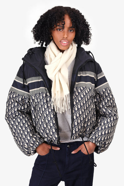 Christian Dior Blue/Oblique Reversible Cropped Puffer Jacket Size