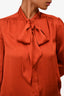 Saint Laurent Orange Silk Neck Tie Blouse Est. Size M
