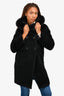 Max Mara Studio Black Alpaca/Wool Blend Coat with Fur Trimmed Hood 2 US
