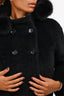 Max Mara Studio Black Alpaca/Wool Blend Coat with Fur Trimmed Hood 2 US