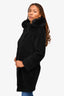 Max Mara Studio Black Alpaca/Wool Blend Coat with Fur Trimmed Hood 2 US