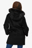 Max Mara Studio Black Alpaca/Wool Blend Coat with Fur Trimmed Hood 2 US